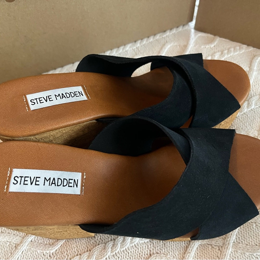 Steve Madden Black Saffron Suede Chunky Platform Sandal Various Sizes - Picture 12 of 15
